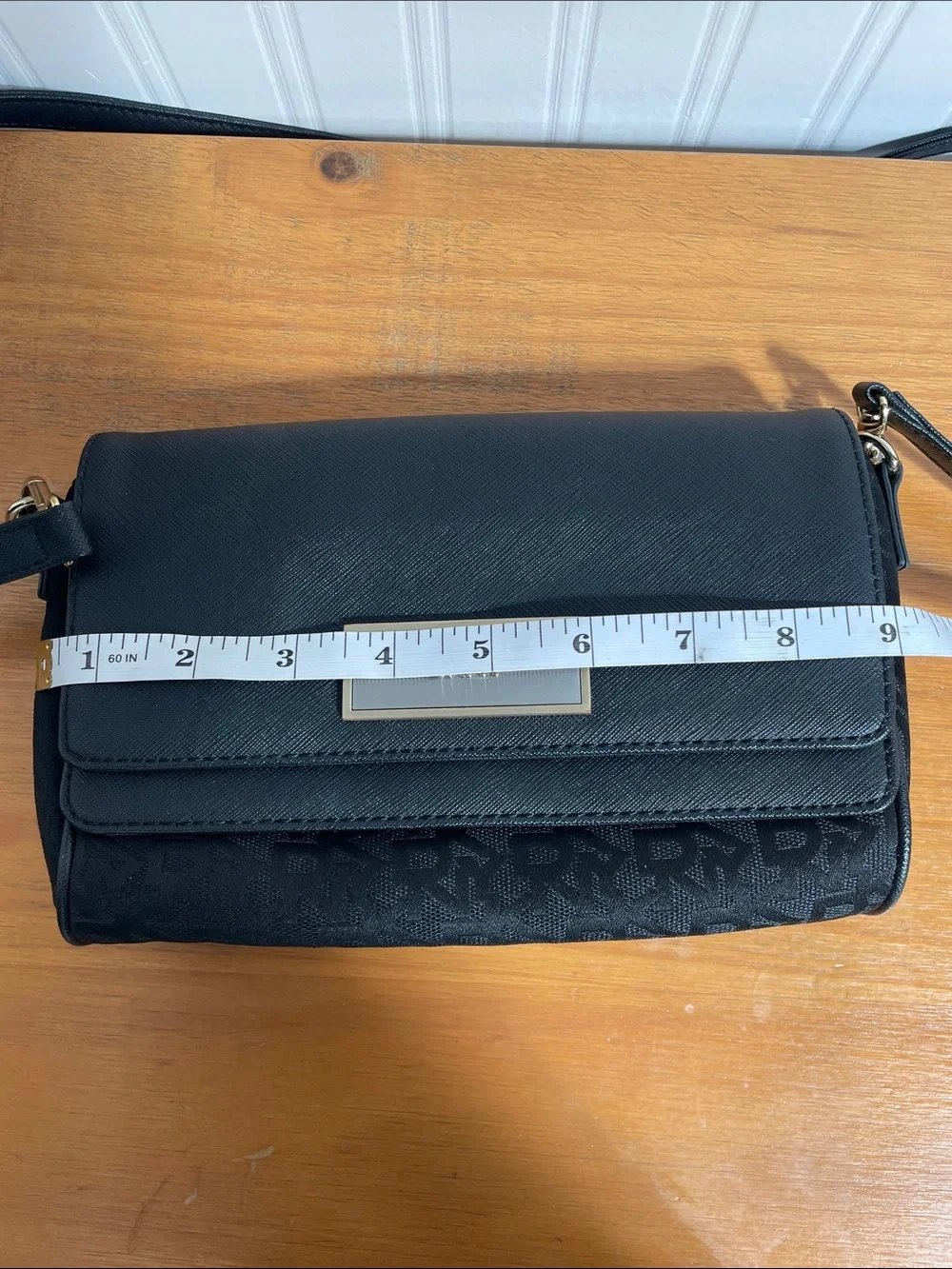 Dkny Black Crossbody Bag with Gold Plaque and hardware